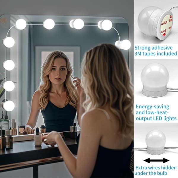 LED-belysning, 14 dæmpbare lamper, Hollywood-stil, spejlbelysningsstickers
