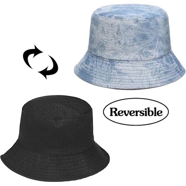 Söt bucket hat strandfiskarhattar för kvinnor, vändbar dubbelsidig användning Jean