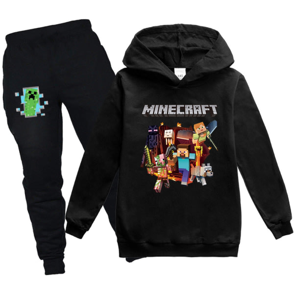 Barn Pojkar Minecraft Hættetrøje Top Pullover Byxor 2. sæt sort 140cm
