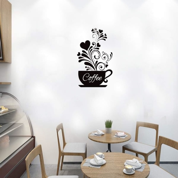 CDQ Kaffekopp + Blomma väggdekoration klistermärke, avtagbara kök skyltar