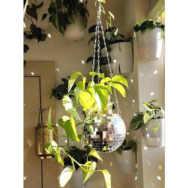 1 st Diskokula Planter, Hängande Speglad Sfärisk Blomkruka, Trädgårdsdekor Hängande Planter Silver one-size Silver one-size