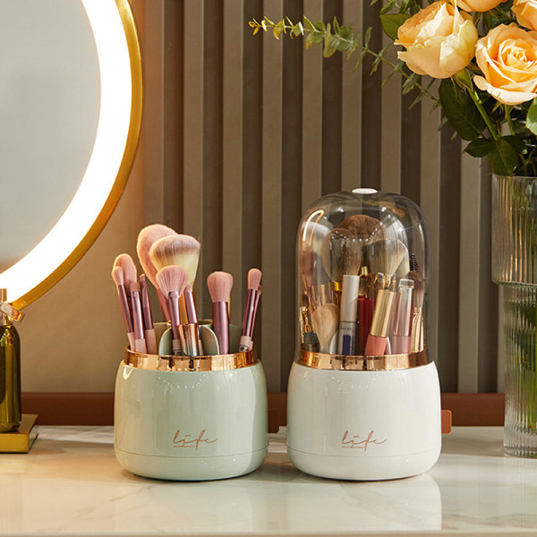 360° roterende makeupbørsteholder - bærbar skrivebordsmakeup-arrangør - lysegrøn - one size