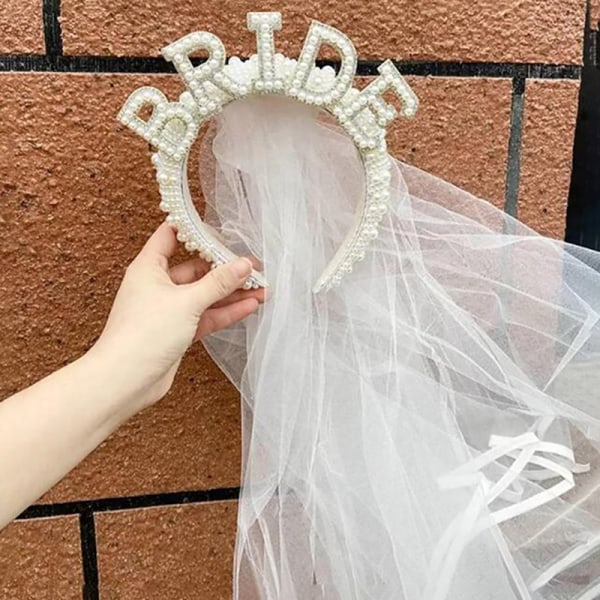 CDQ Bride to be Pearl crown Pannband Festbröllopspresent med Headdr TRIBE-Veil