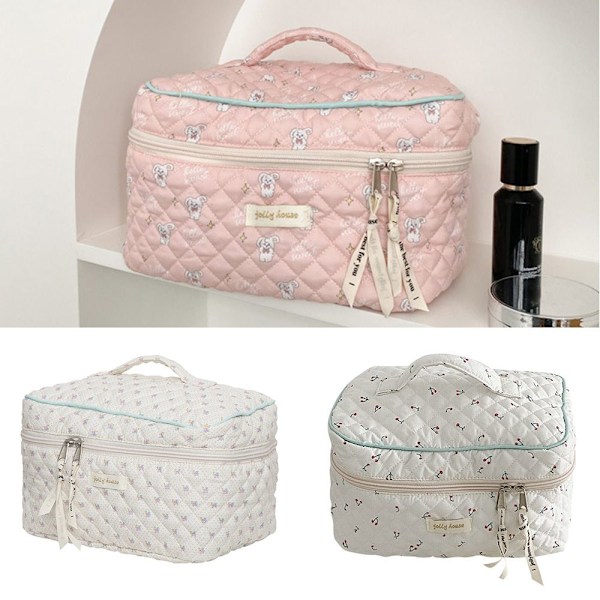Flip Bomullsmakeupväska Bärbar Necessär Vit white