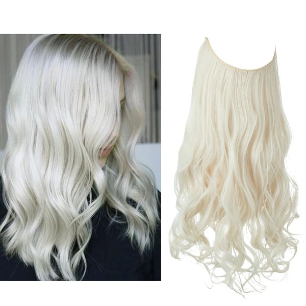 Syntetiska Clip-in Våghårsextensions Ombre Naturligt Svart Blond Rosa En Bit Falskt Hårstycke Fisklinje Falska Hårstycken Vit Blond 14 tum