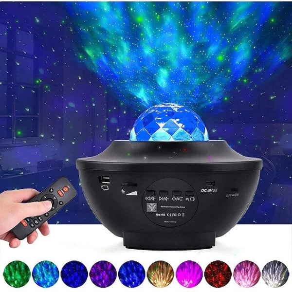 Stjärnprojektor Galaxy LED-lampa inbyggd högtalare Flerfärgad svart