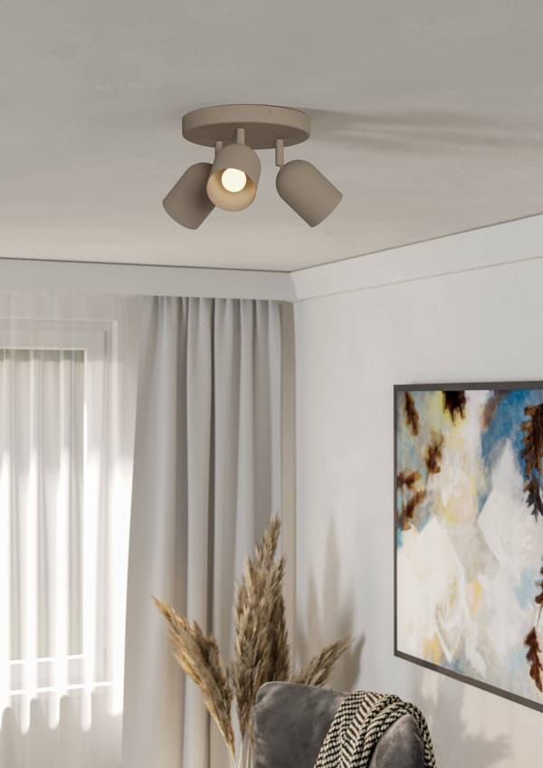 EGLO Tilston Takspotlight 3-ljus Justerbar Infälld Montering, Dimbar Stål Spotlampa i Sandbeige, E14 Sockel för Vardagsrum Sovrum Hall