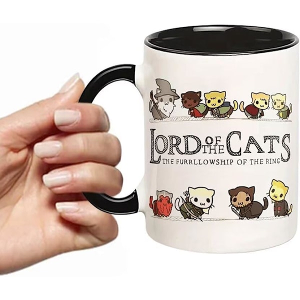 Lord Of The Cats Krus, The Furrllowship Of The Ring, Katteelskeres Kaffekop 330 ml, Sjove Katte-Nyhedsgaver til Kvinder Mænd, Keramisk Tekop til Kaffe, T Style 1