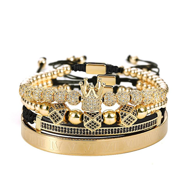 4-pack Lyxiga Krona Kub Charm Armband för Män Trendig Romerska Siffror Rostfritt Stål Armband Set Smycken Present 2 2