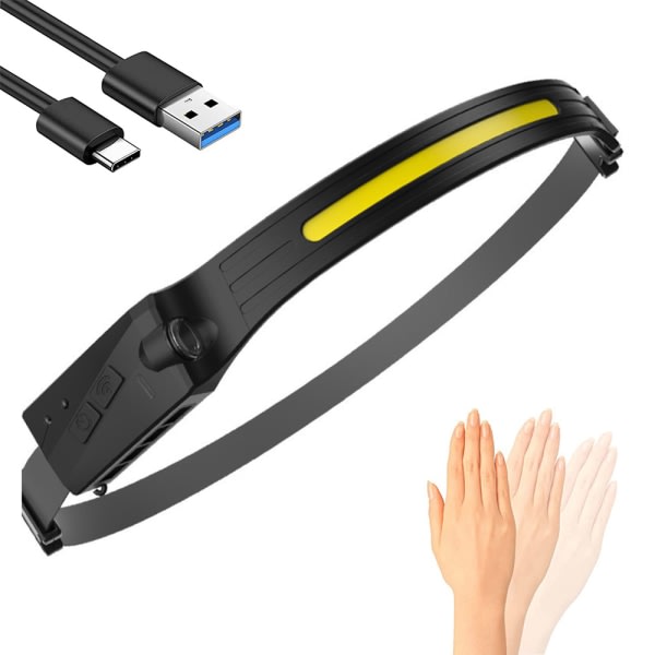 Strålkastare LED Uppladdningsbar USB Jogging Strålkastare, Strålkastare LED svart