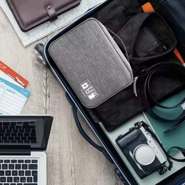 Cable Storage Bag - Organizer Bag / Case for Cables & Electronics Grey grå