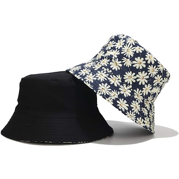 Söt bucket hat strand fiskarhattar för kvinnor, vändbar dubbelsidig användning Daisy Blue