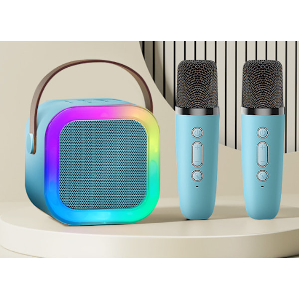 Karaokemaskin for barn og voksne, bærbar Bluetooth Mini Karaoke Mikrofon Sanghøyttaler med 2 mikrofoner og lys, leker blue