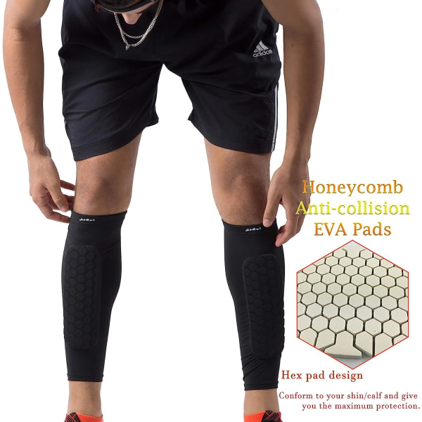 Jalkapallo Leggings Sukat - Shin Guards Calf Compression Sleeves solujen kanssa (1 pari) Musta M zdq