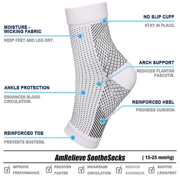 Lugnande strumpor Neuropati Kompression Ankel Arch Support Skydd Smärtlindrande strumpor Svart Gul L XL