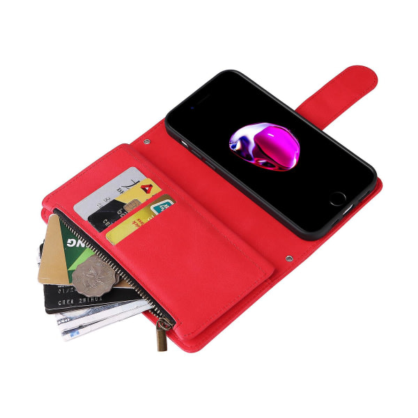 Case För Iphone Se 2020/2022 Läder Flip Folio Case Med Kreditkortshållare Pengaficka Magnetiska Knappar Case Stöd Stötsäker Red A