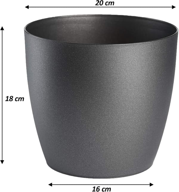 Blomsterpotte, Plastpotte, Sæt af 2, Rund Form, Potte (Grafit, Ø 20 cm)