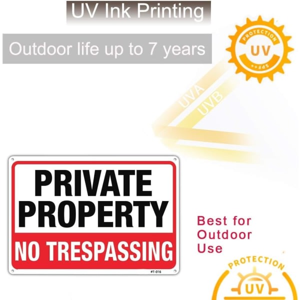 Stor privat egendom uden intrångsskylt14"x10" rostfri aluminium, UV-blæktryk, holdbart/værbeständig op til 7 år udendørs for hemmet (2-pack)