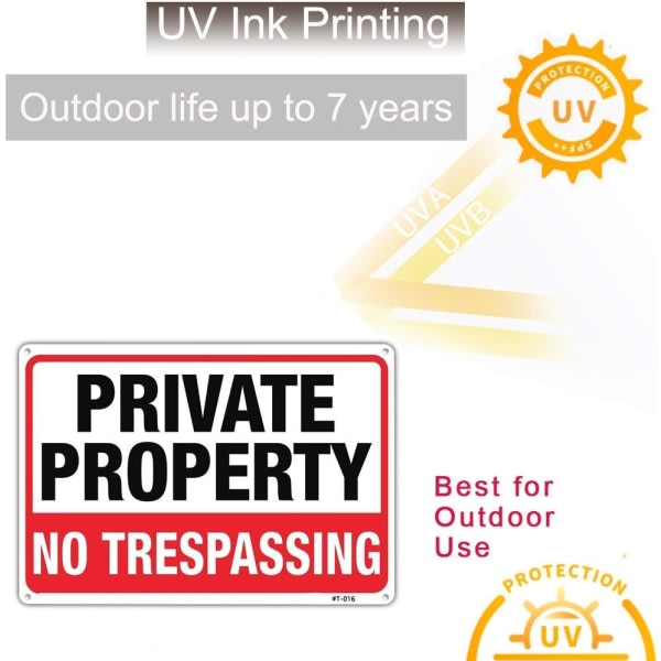 Stor privat egendom utan intrångsskylt 14\"x10\" rostfritt aluminium, UV-bläcktryck, hållbar/väderbeständig upp till 7 år utomhus för hemmet (2-pack)
