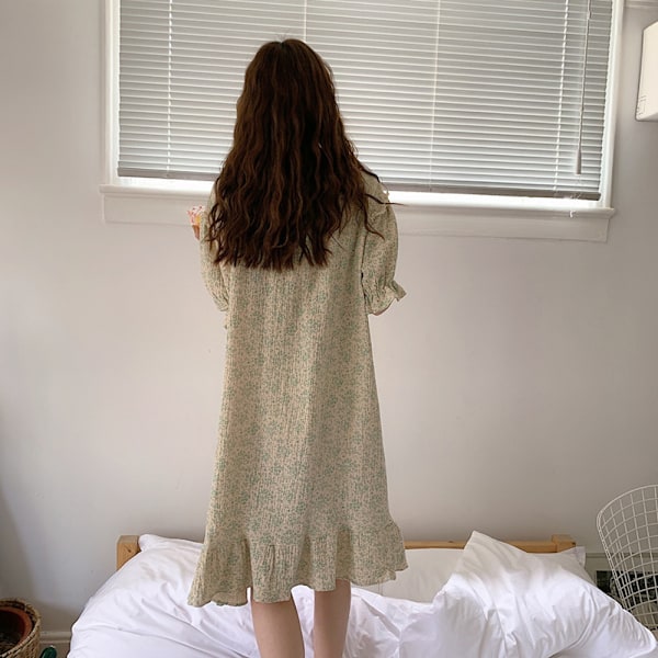 Japansk spissblomstret bomullsgas nattkjole dame sommer kortarmet cardigan løs pyjamas hjemmeklær