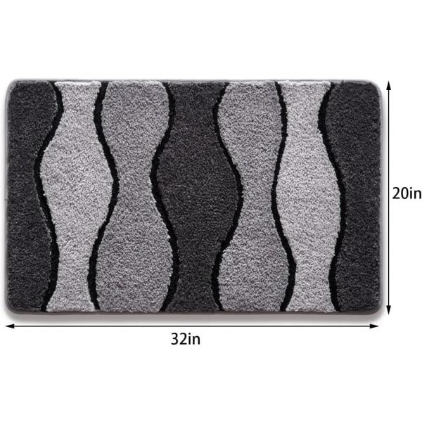 Grå badeværelsesmåtter Skridsikker badekar måtte Grå bølgemønster Mikrofiber gulvmåtte Superabsorberende tyk plys bademåtte 20\" x 32\"