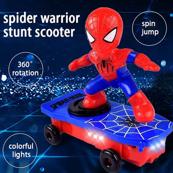 CDQ Spiderman Automatic Flip Rotation elektriska skotrar leksak Röd