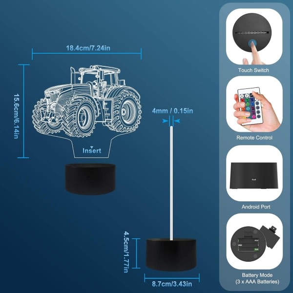 Traktor 3D Illusion Nattlampa, Attivolife 16 Färgförändring