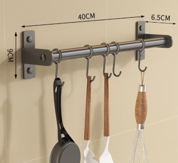 Kitchen Hooks with 5 Hooks - 40 cm Stainless Steel - Anthracite Grey - Wall Mounted - For Utensils, Towels - Kitchen Organizer