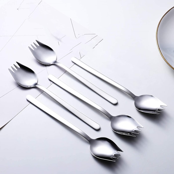 5-pakks Sporks - 18/10 Rustfritt Stål, 8,2\" Langt Håndtak, Gjenbrukbar for Desserter & Salat