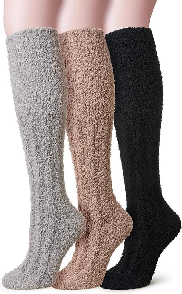 Par, sokker, knestrømper, varme, fluffy fleecestrømper, damestrømper - varme vinterstrømper