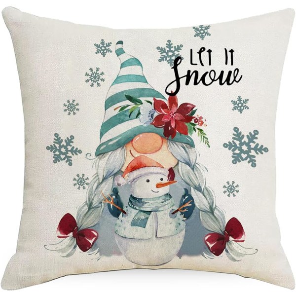 4 STK Glædelig Jul pudebetræk Julemand gaver Xmas træ firkantede pudebetræk Linned lynlås etui (18x18 tommer)