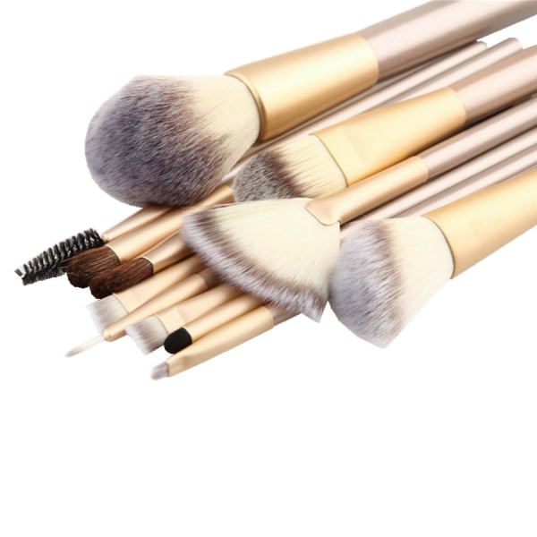 Professionella Kabuki sminkborstar sæt med vit krämfärgad case | 12 dele Cosmetics Foundation Brush Kit