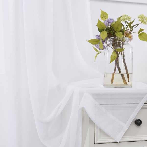 Skira Gardiner Vita 【B54*L84in】137cm*213cm, Stång ärmar Gaze Gardiner för vardagsrum, sovrum, fönsterbehandlingar, 2-delat set