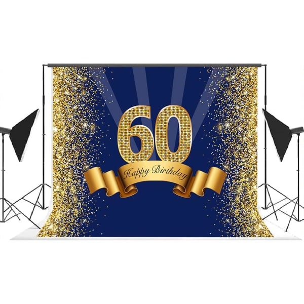 Grattis på 60-årsdagen Fotobakgrund Marinblå och Glitter Guld Sextio år gammal Bakgrund Glänsande 60-årsjubileum Festdekorationer Foto 7x5ft