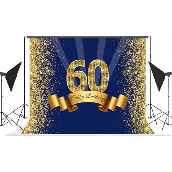 Tillykke med 60-års fødselsdag Fotobaggrund Marineblå og Glitter Guld Tres år gammel Baggrund Glimtende 60-års Jubilæums Festdekorationer Foto 7x5ft