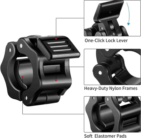 Barbell Clamps 2 pcs - Ø 28 mm - Black - Lockable Jaws - For Barbell, Dumbbells, Weight Training - Holds Weights Securely