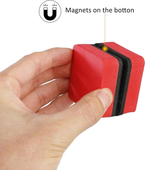 12 Whiteboard-viskelædere - Magnetiske, 5*5*2 cm - til køleskab, opslagstavle - til lærere og studerende