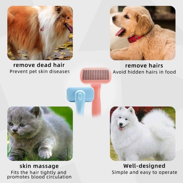 Husdjurshårborttagningskam för hundar, katte og husdjur med kort, långt hår