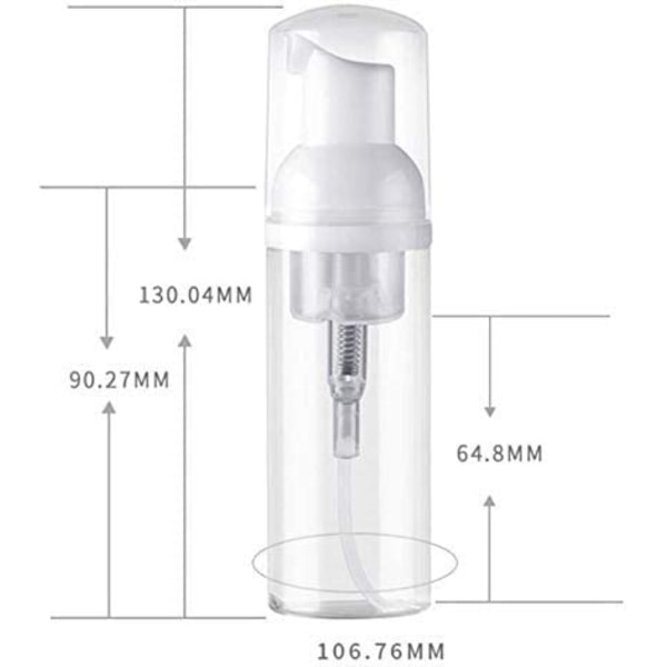 50 ml tom reiseflaske, plastskumdispenser, miniskummende såpe