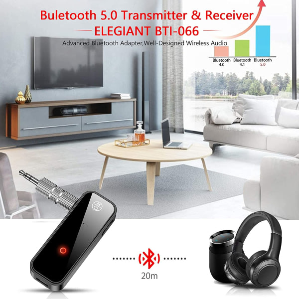 CDQ Bil Bluetooth 5.0-mottaker, 3,5 mm-jack trådløs bärbar