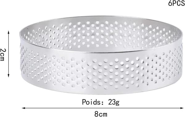 Kakeformer sett med 6 - Ø 8x2 cm x 0,8 mm - Rustfritt stål - For mousse, muffins, kaker - Bakeformer