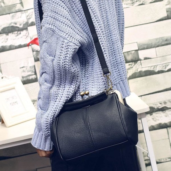 CDQ Retro Hul håndtaske til damer Læder skuldertaske Aften Clutch taske - blå Blå