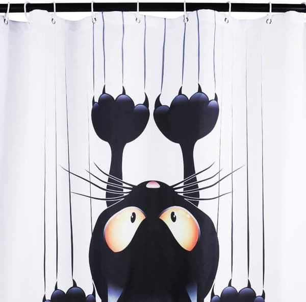 DIY Duschdraperi, Roligt Kattmönster, med Krokar (Svart Katt_tfrf)