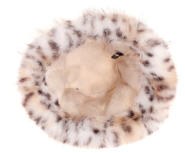 Fluffig Fuskpäls Bucket Hat, Mjuk Plysch Leopardmönstrad Vinterhatt med Varmt Foder, En Storlek för Kvinnor, Beige