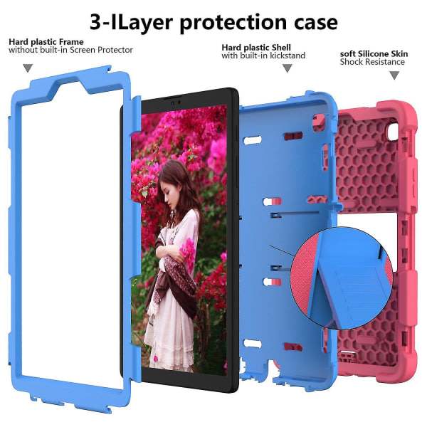 För Samsung Galaxy Tab A7 Lite 8,7-tums dubbelfärgad silikon + PC Tablet- case Stötställ Stötsäkert cover Rose Blue ei mitään
