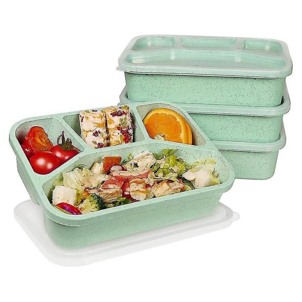 4 st Meal Prep Lunchbehållare med 4 fack, stapelbar grön