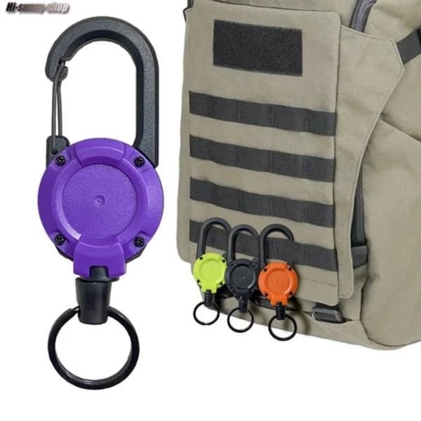 2-pack Heavy Duty Retractable Keychain Carabiner Car Keychain with Badge Holder khaki-2 pack khaki-2 pack