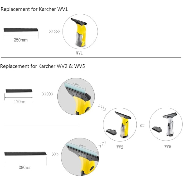 Ersättningsblad för fönsterrengöring till Window Vac 2 st 280 mm rakelgummi tillbehör reservdel för Karcher WV2 WV5