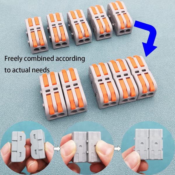 SPL-2M Kabelkontakter 2-ledare Spakklämmor 32A 600V, Återanvändbara instickskontakter för elinstallation, 14-pack