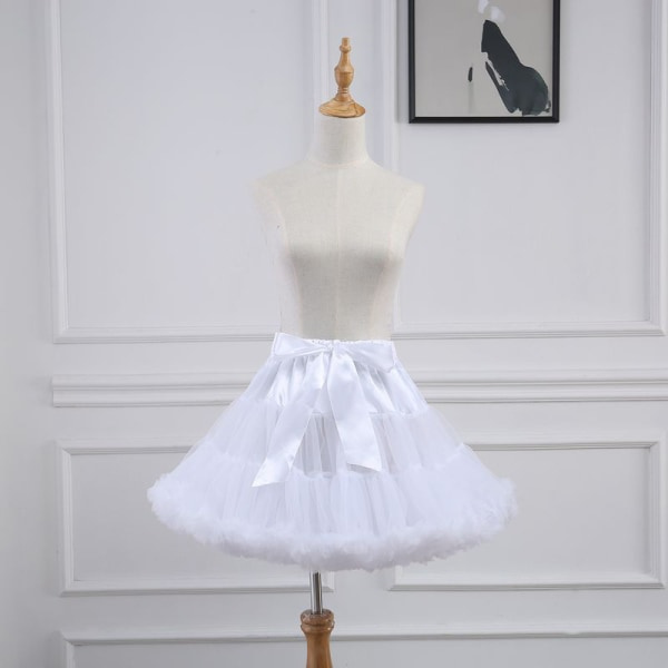 Kvinde Petticoat Lolita Tutu Skørt Underskørt Kort Krinoline Co Hvid one size